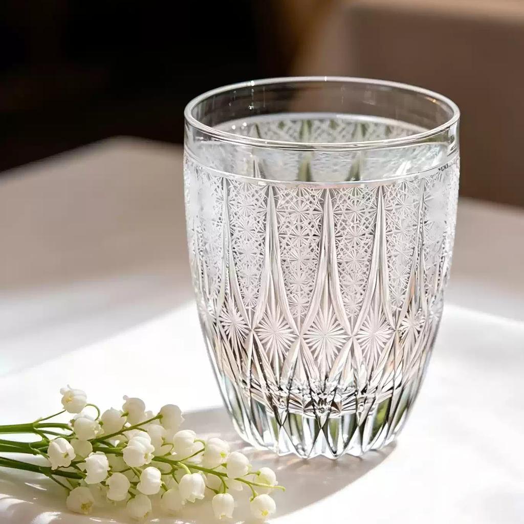 300ml Hand Blown Grey Crystal Cocktail Whiskey Glass with Edo Kiriko Japanese Design Luxury Gift for Birthday Moving Beer Lovers