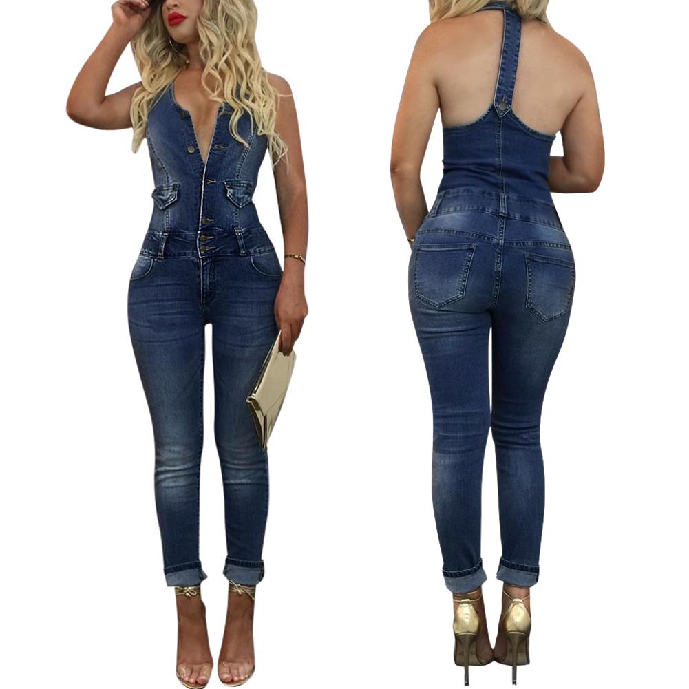 Women's Washed Denim Overall Pants 
