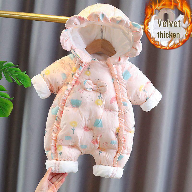 Macacão de Inverno Espesso para Bebês Meninas - Roupa Quente e à Prova de Frio para Bebês de 1 Ano