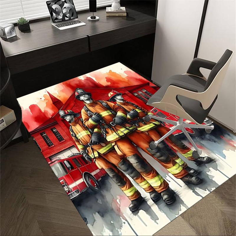 

1PC firefighters firetrucks Non-Slip Floor Carpet Compatible for Office&Living Room&Bedroom&Dining room - Flat-Weave Machine-W232 60cm by 90cm