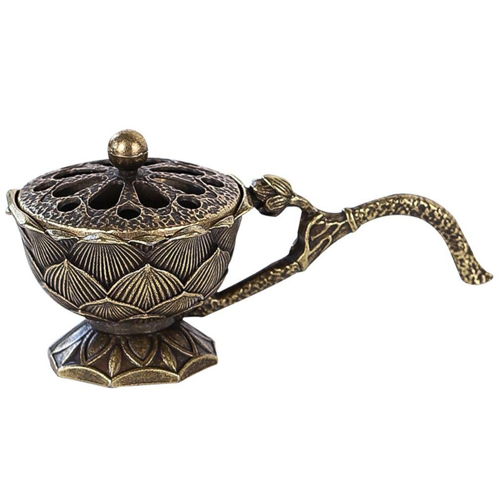 Retro Copper Lotus Hand Stove Zinc Zinc Alloy Metal Censer Incense Burner  Candlelight Dinner Props