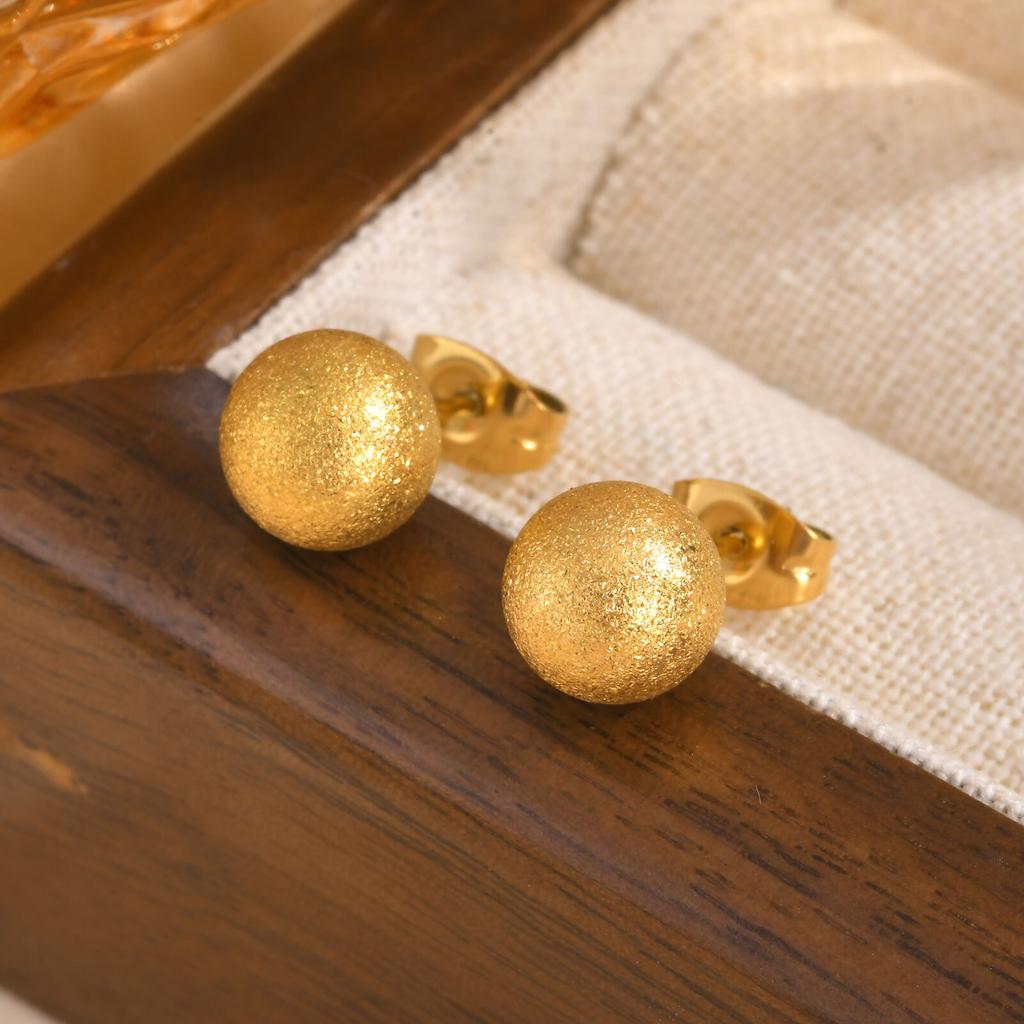 8mm Classic Post Ball Stud Earrings for Women,18k Gold Plated Stainless Steel Anti-allergy Piercing Ear Jewelry