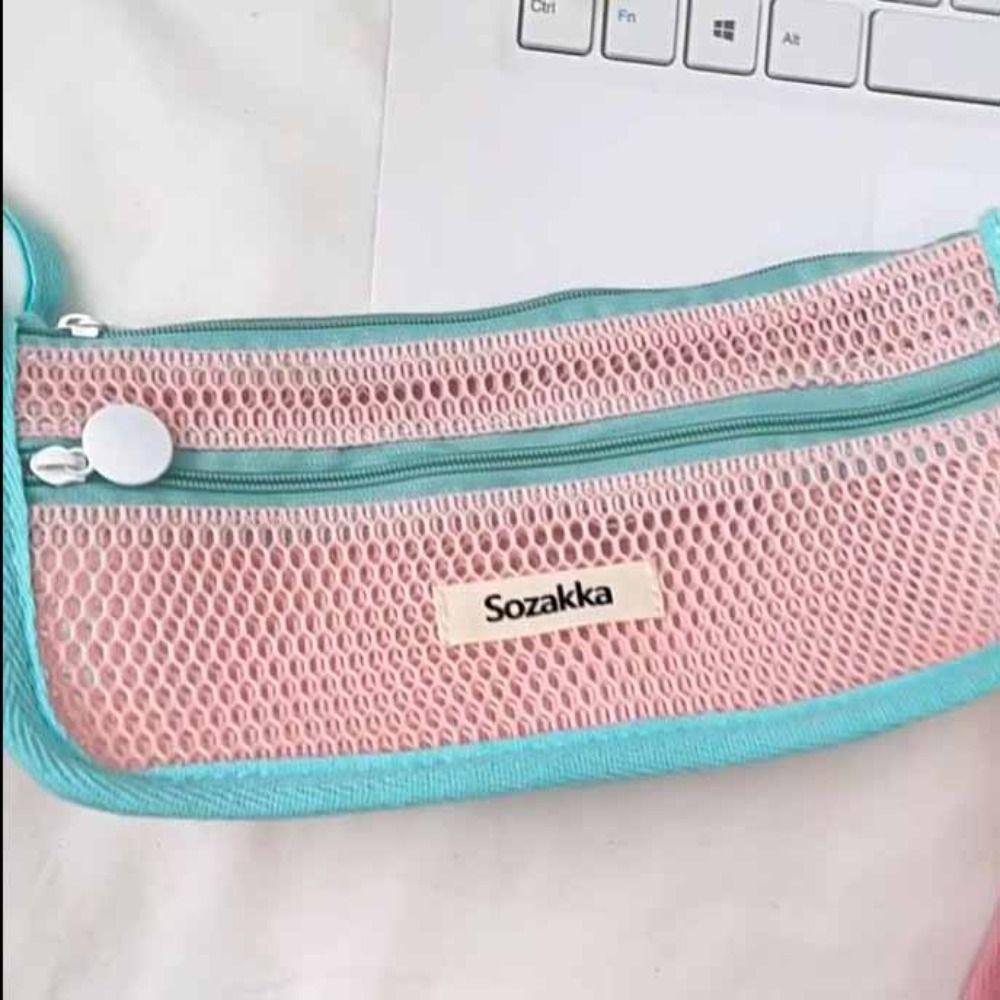 Retro Color Transparent Pencil Bag Nylon Zipper Stationery Bag Portable Mesh Pencil Case  Outdoor