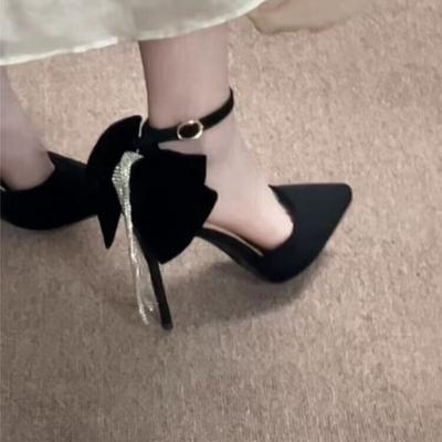 Dames Slimme Hoge Hakken Herfst Nieuw Puntige Lage Mond Na De Suède Vlinderknoop Antislip Slijtvast Hoge Hakken