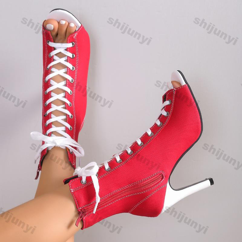 Woman Ankle Boots Spring Summer Sandals Female Party Gladiator Peep Toe High Heel Sexy Lace-up Breathable Plus Size 43
