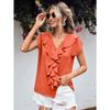 Camicetta da Donna Casual Estiva/Primaverile a Maniche Corte con Scollo a V e Stampa Monocolore