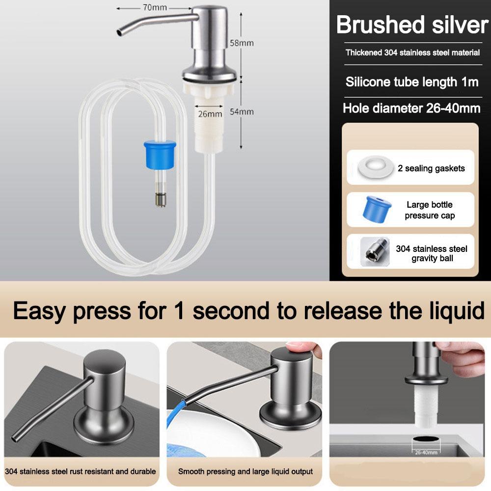 304 Stainless Steel Sink Soap Dispenser Rust-resistant Self-Priming Built In Soap Dispensers Brushed Nickel