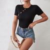 Women's Solid Color Snap Button Short Sleeve Tight Solid Color Knitted Bodysuit