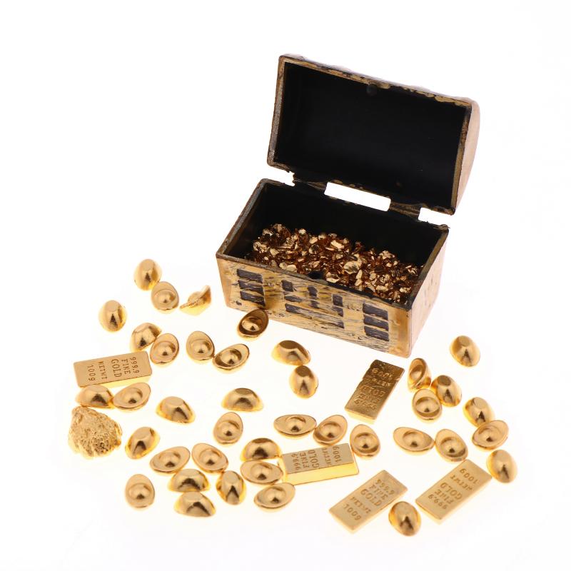 1:12 Casa de Muñecas Miniatura Cofre del Tesoro Pirata Lingote Barra de Oro Muebles Decoración Modelo para el Hogar Juguete Accesorios Casa de Muñecas