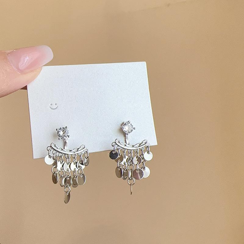 

Серьги с бахромой из пайеток из циркона, серьги в стиле легкой роскоши, простые и темпераментные, нишевые, универсальные, высококлассные, женские