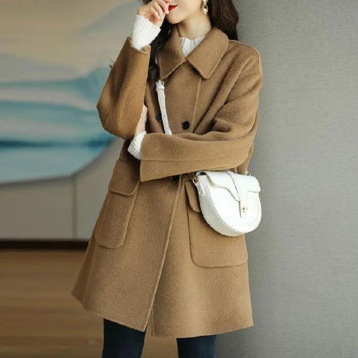 Thickened Woolen Coat for Women Autumn Winter Korean Style Warm Mid Length Loose Blazer Outer Wear