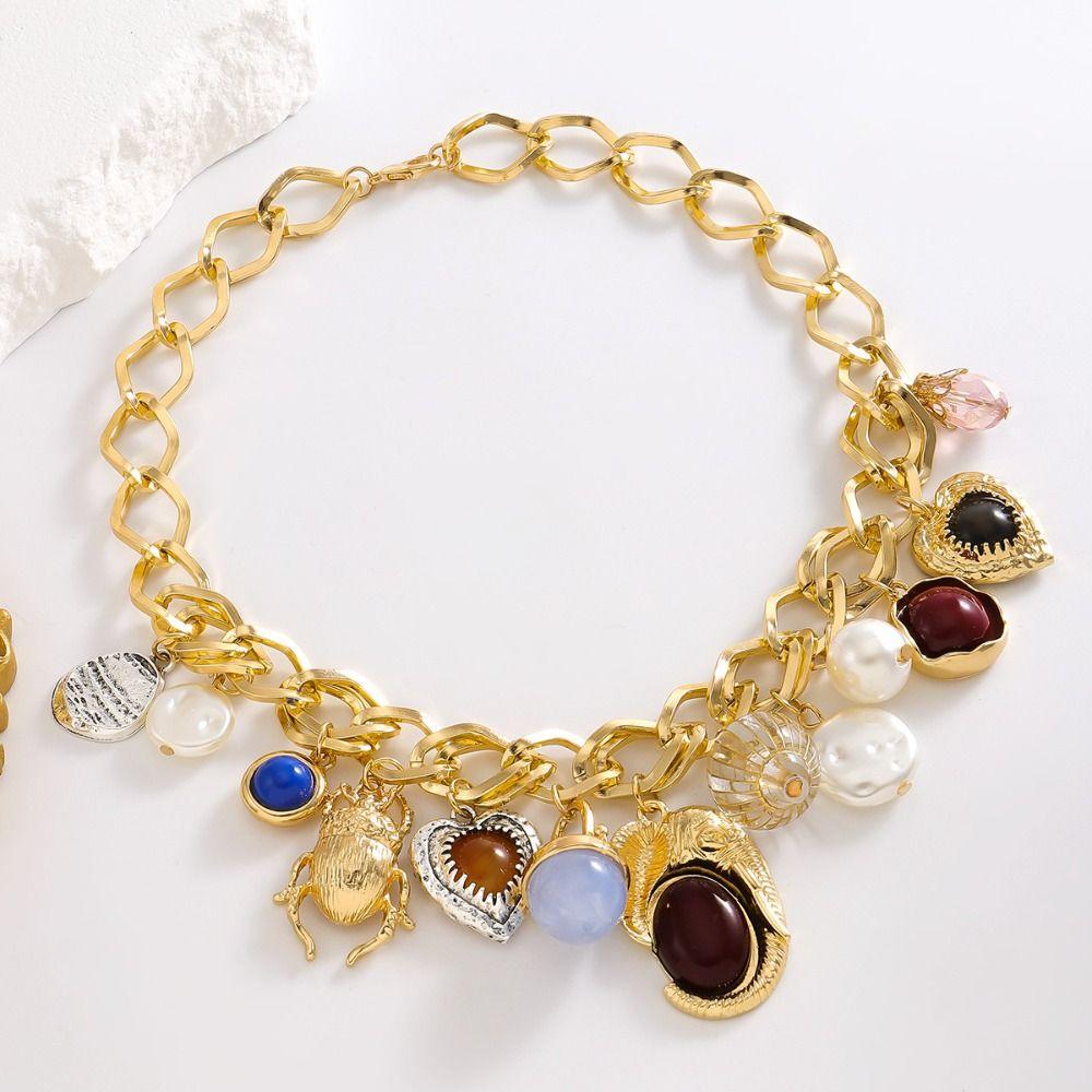 Literature Multi Pendant Chain Necklace Personality Vintage Earring Punk Collarbone Chain  Women