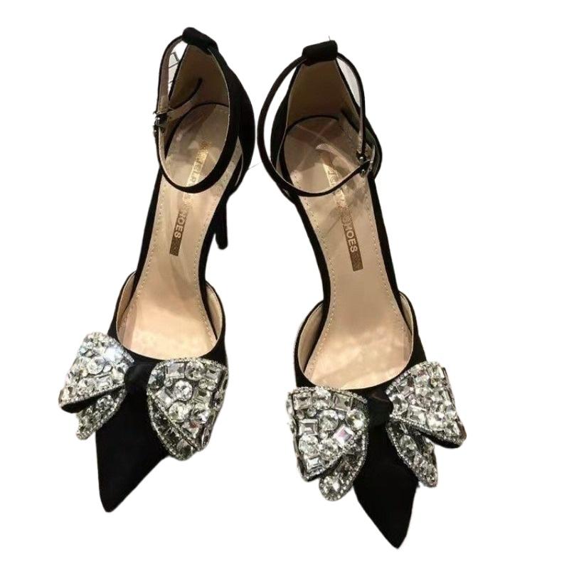 Fashion New Style Pearl Butterfly-Knot Women High Heels Sandals Sexy Thick Bottom Pointed Toe Platform Pumps Wedding Banquet Shoes