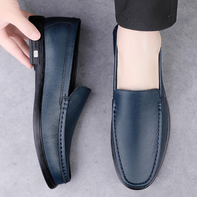 Casual Leather Shoes Men's Genuine Leather Four-season Breathable Business Soft Sole White Versatile Lazy Men's Shoes Black