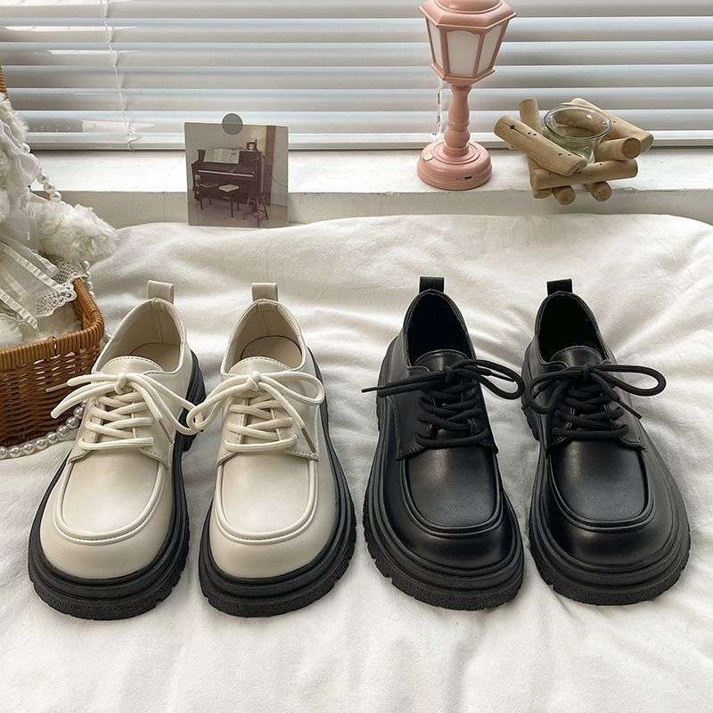 Student platform small leather shoes women's 2025 new lace-up heightening British style one-pedal single shoes British style small leather shoes