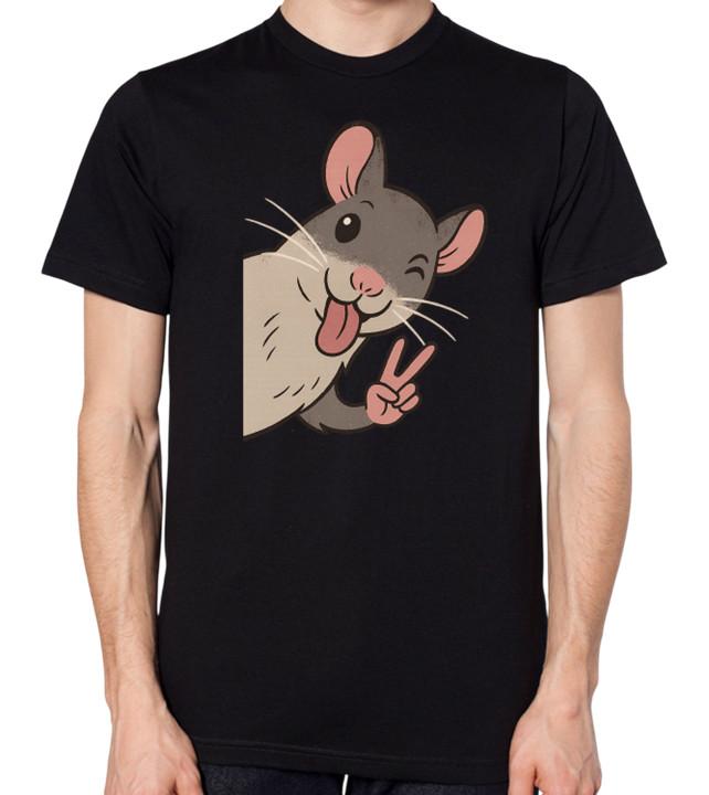 Rat Peace Sign Funny Cute Unisex T-Shirt S разноцветный