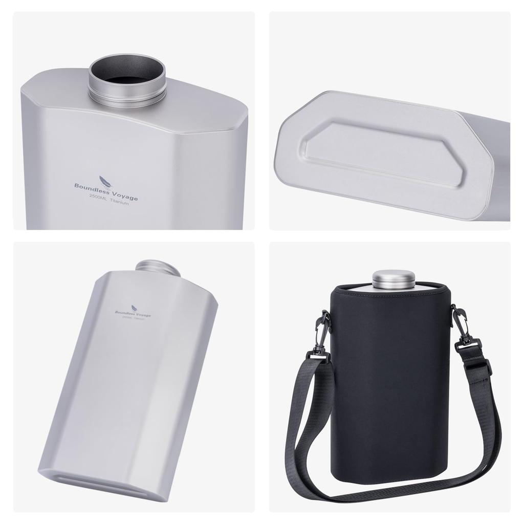 Boundless Voyage Titanium Water Military Style Large Capacity Campfire Wide Perfect for Outdoor and More Includes Cover Bottle, Canteen, 2500ml,