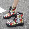 2025 new autumn and winter Martin boots European and American large size graffiti women's boots printed cartoon lace-up pattern leather boots children