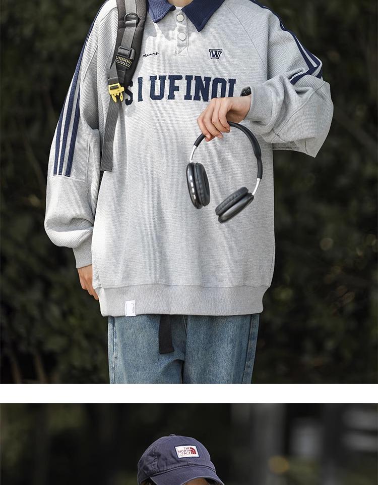 Women's Plus Size Retro Polo Collar Sweatshirt: Loose-Fit, Slimming, Long-Sleeved Top for Spring and Autumn