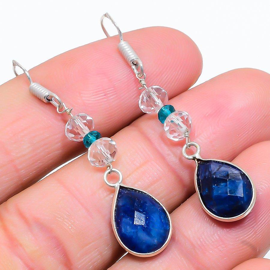 

Blue Jade, White Topaz Gemstone 925 Sterling Silver Jewelry Earring 1.97 GK-3280