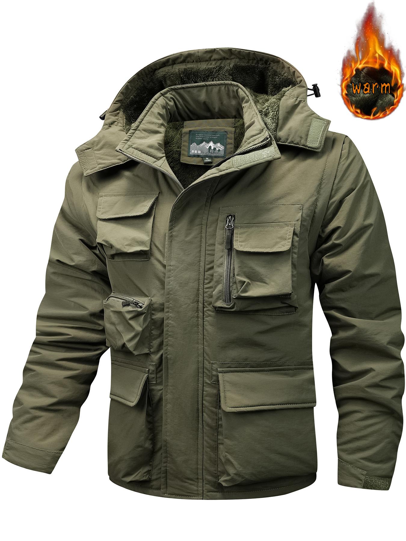 

Men s Military Green Outdoor Hooded Jacket with Multiple Pockets, Lightweight Windproof Coat 5XL
