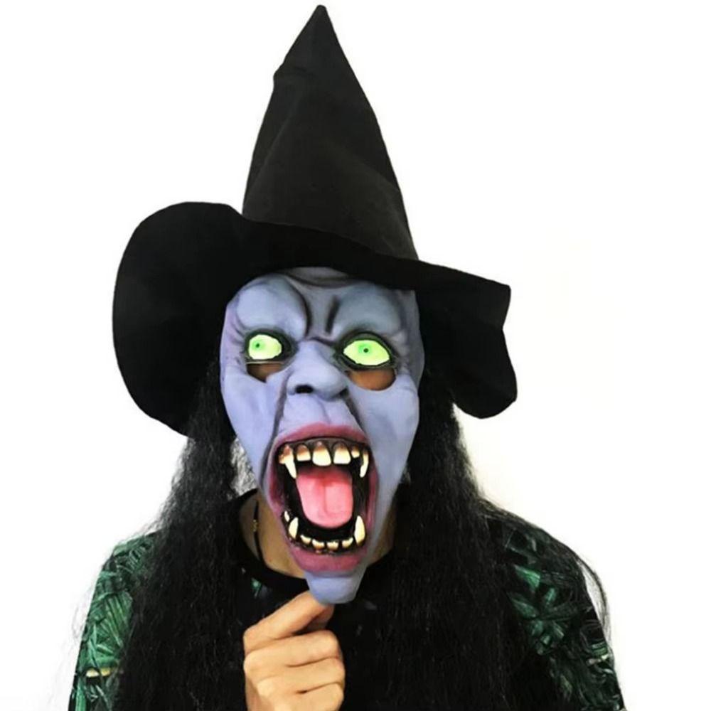 Kreativní Halloweenská čarodějnická maska Prodyšná maska na celou hlavu Halloweenská cosplay maska Strašidelný design Oblečte si čarodějnickou masku s kloboukem