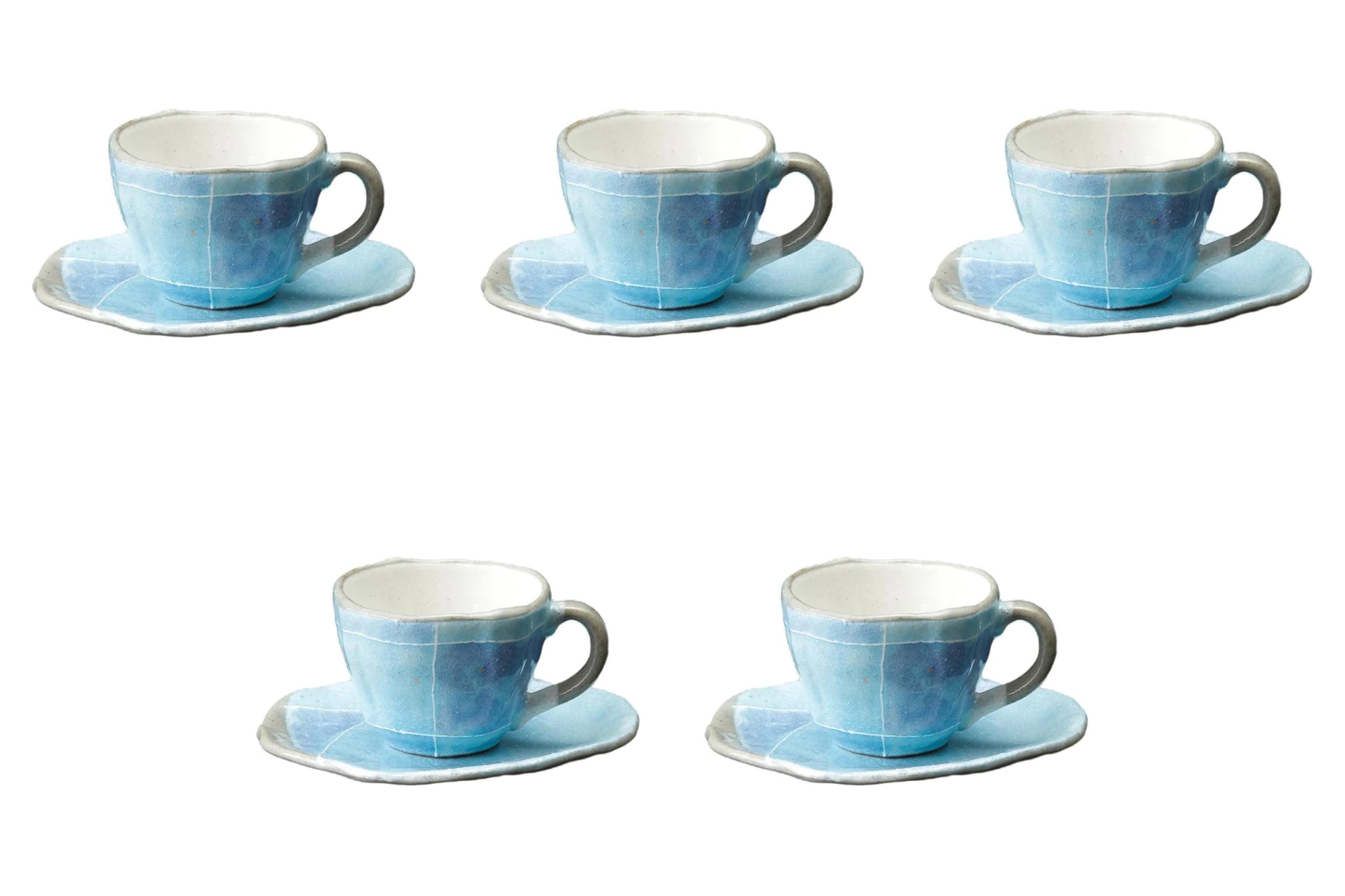 

Set of 5 Blue Tokusa Tatara Coffee Cups x x cm Ceramic Cups Saucers by Setomonohonpo [10.2 8.2 5.9 (190cc)] & синий