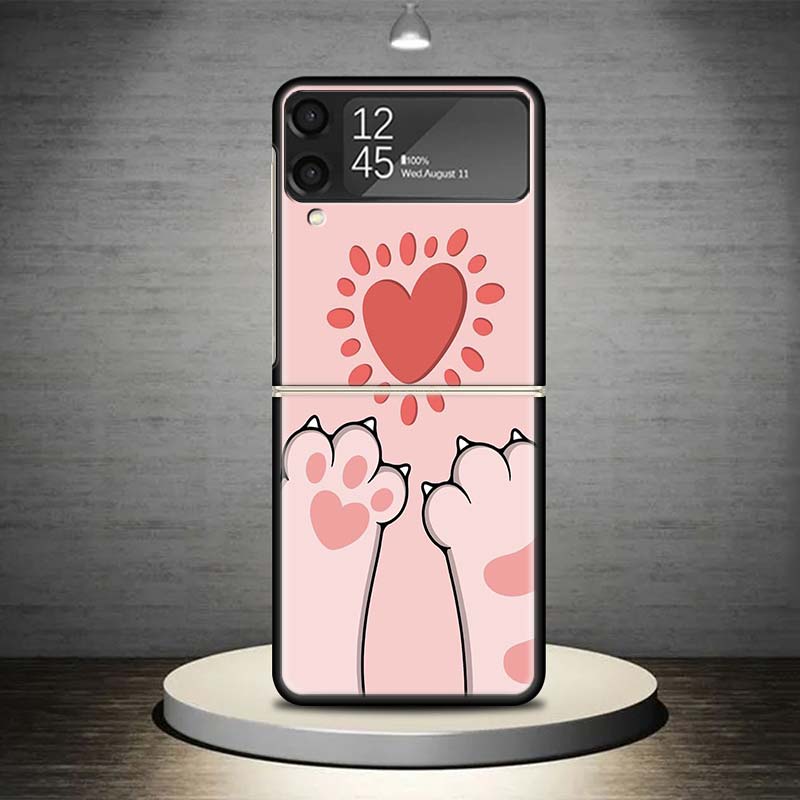 Cat Footprint Funny Paw Cute Phone Case For Samsung Galaxy Z Flip 7 6 5 4 3 5G Cover ZFlip7 ZFlip6 ZFlip4 ZFlip5 ZFlip3 Coque Fu