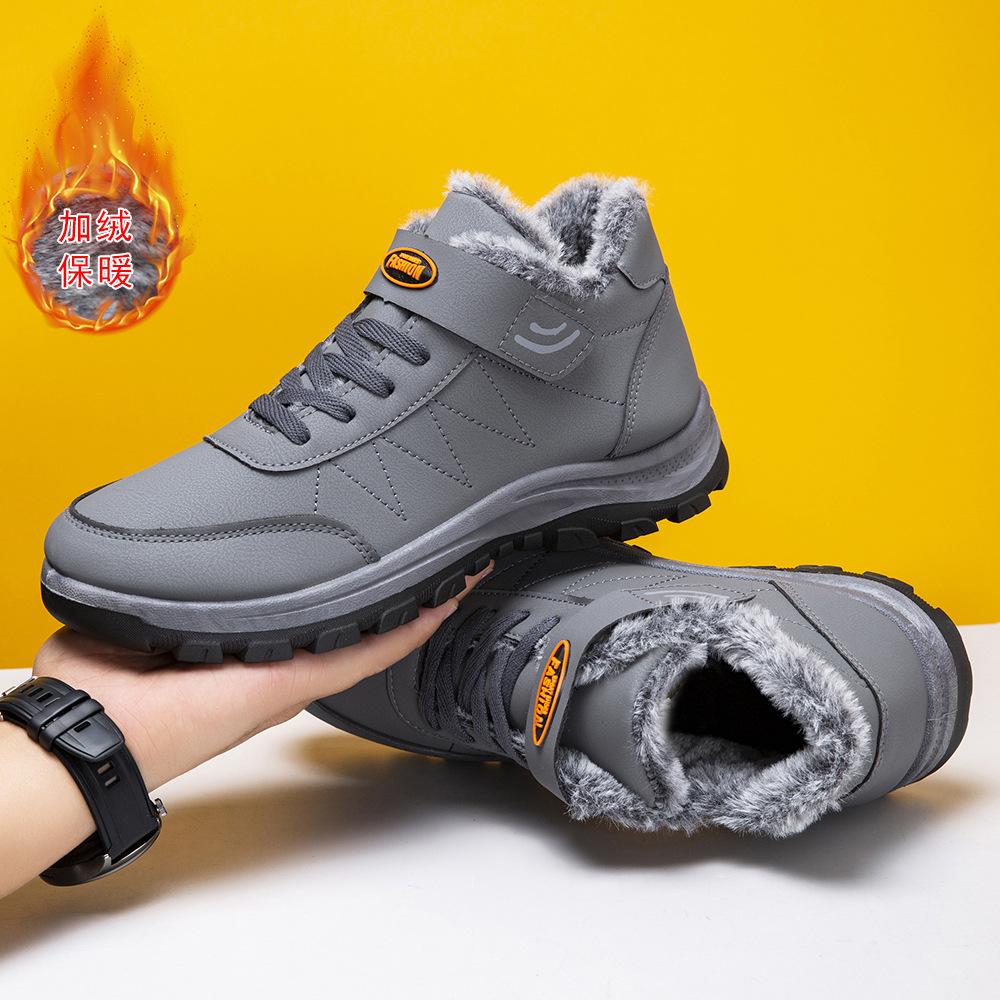 

Men s shoes new leather high-top velvet thickened winter walking shoes outdoor casual men s cotton shoes 44 серый
