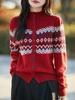 Chic Textured Color Block Jacquard Sweater: Women's Semi-High Neck Loose Knit Cardigan for Spring & Autumn