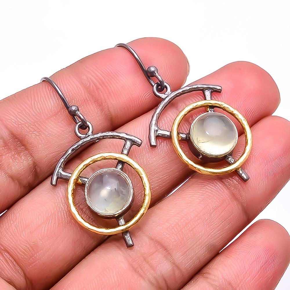 

Prehnite - South Africa 925 Silver Black & Gold Rhodium Plated Earring 1.64 E38