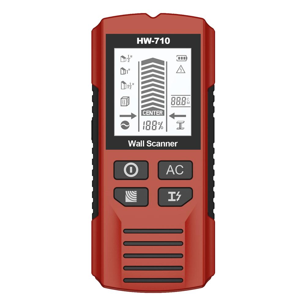 

Сканер стеновых стоек Потолочный Детектор дерева HW-710 Детектор металла Детектор кабелей переменного тока Детектор глубины проводов Детектор водопровода ЖК-дисплей красный