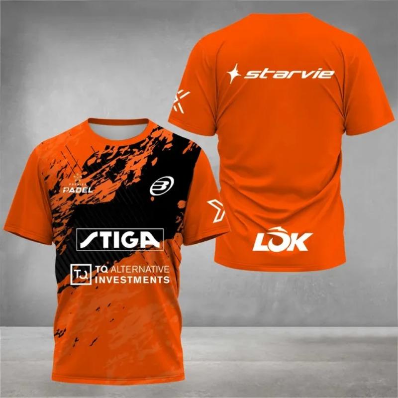 Multi Brand Sponsor Starvie Lok Stiga Print Padel Competition T-Shirt, Men Women Quick Dry Breathable Padel Training Casual Tee