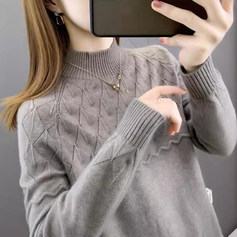 Pulover pe jumătate cu gât înalt pentru femei, larg în toamnă și iarnă.