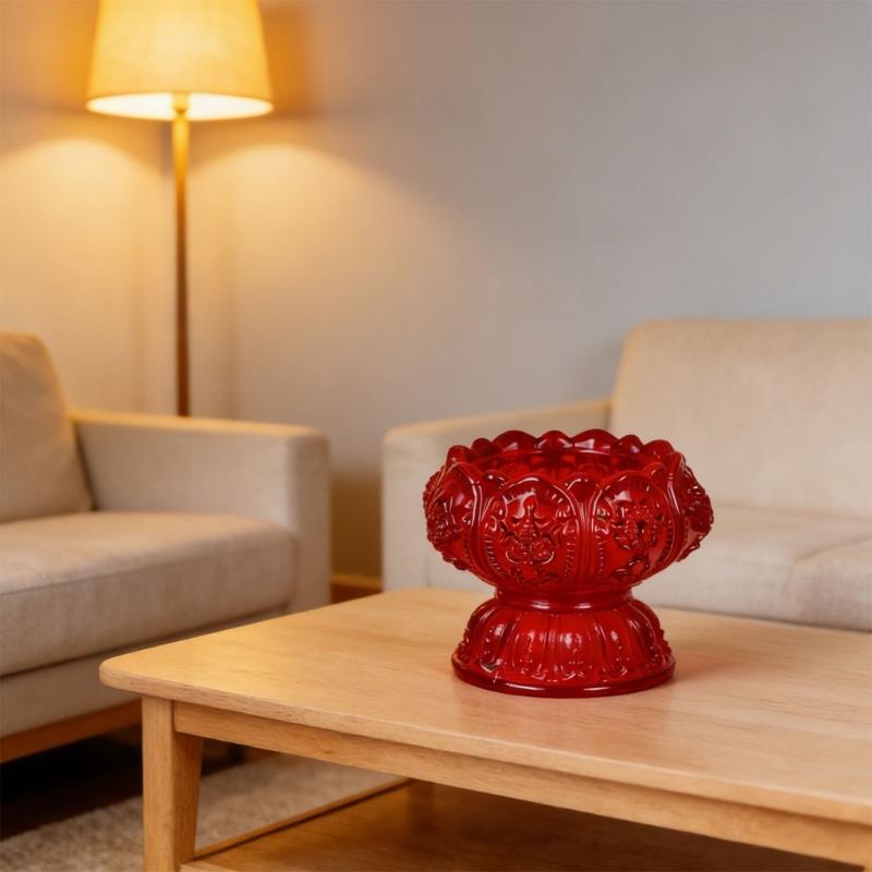 Elegant Glass Lamp Stand With Traditional Eight Favorable Pattern For Worship And Home Display