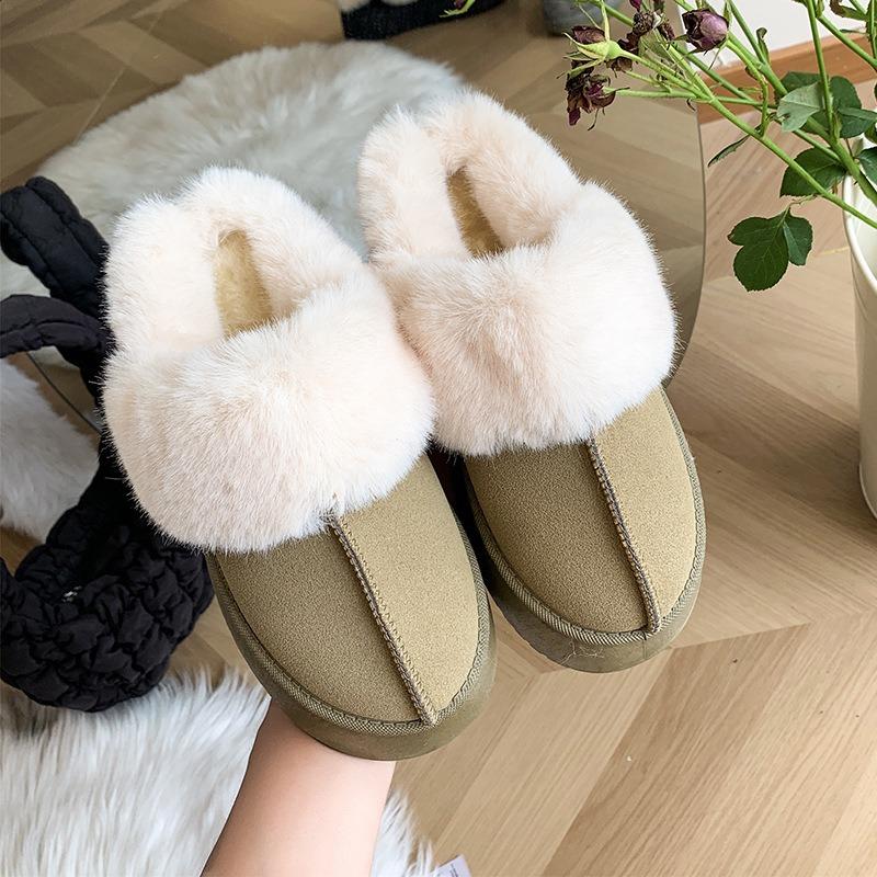 Winter New Snow Shoes Large Size Flat Bottom Short Cotton Shoes Women's Velvet Thickened Warm Snow Boots Women