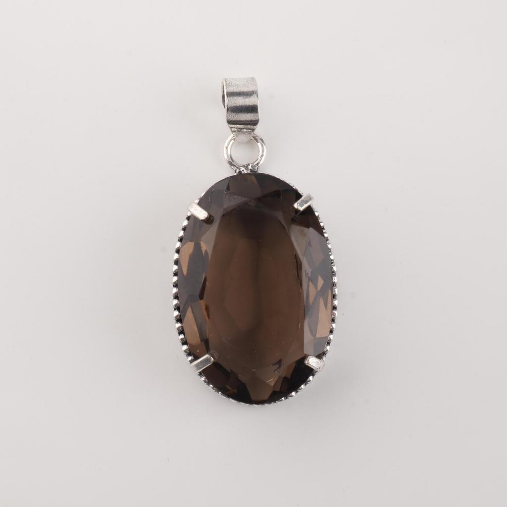 Smoky Topaz Gemstone Silver Pendant 1.75" , 925 Sterling Silver Handmade Jewelry, Brown Color Stone Pendant For Women PP-63-11