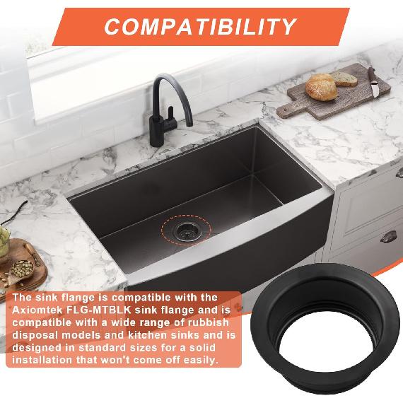 Matte Black Sink Flange Fits for InSinkErator FLG-MTBLK Sink Flange, Durable Stainless Steel Sink Flange for InSinkErator Garbage Disposals and Most