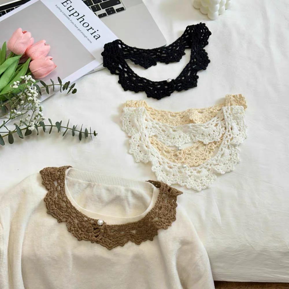 Detachable Hollow Out Crochet Shawl Round Neck Blouse Shoulders Fake Collar Knitted Scarves Spring