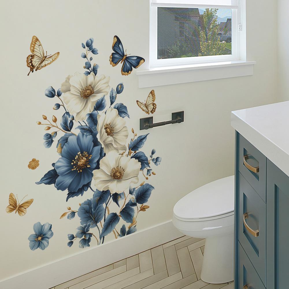 1 Stück Kreative Blaue Blume Schmetterling Wandaufkleber Zimmer Schlafzimmer Wohnzimmer Zuhause Hintergrund Verschönerung Dekoration Aufkleber