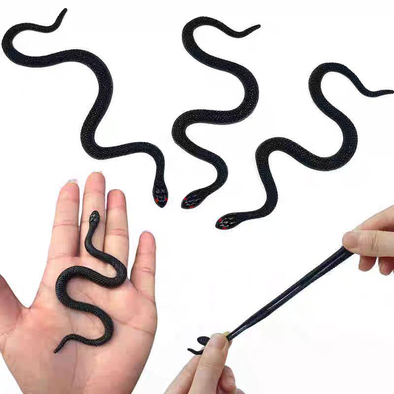 Mini Black Snake Soft Rubber Snake Toy Novelty Realistic Fake Scary Halloween April Fools' Day Party Funny Prank Props