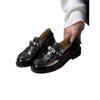 Cowhide new British style rivet genuine leather thick-soled small leather shoes women's spring fringed small gold buckle loafers flat single shoes