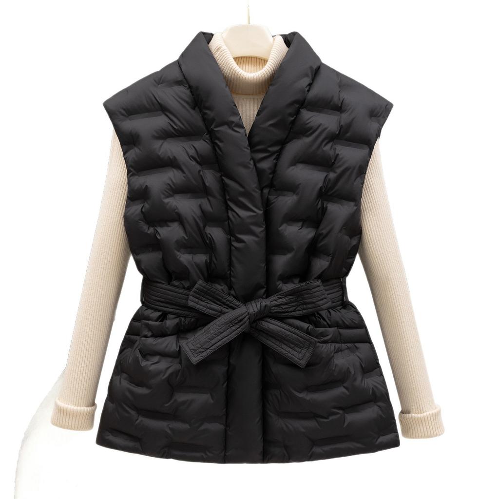 2026 New Korean Version V-neck Cinched Waist Drawstring Thick Shoulder Vest Jacket
