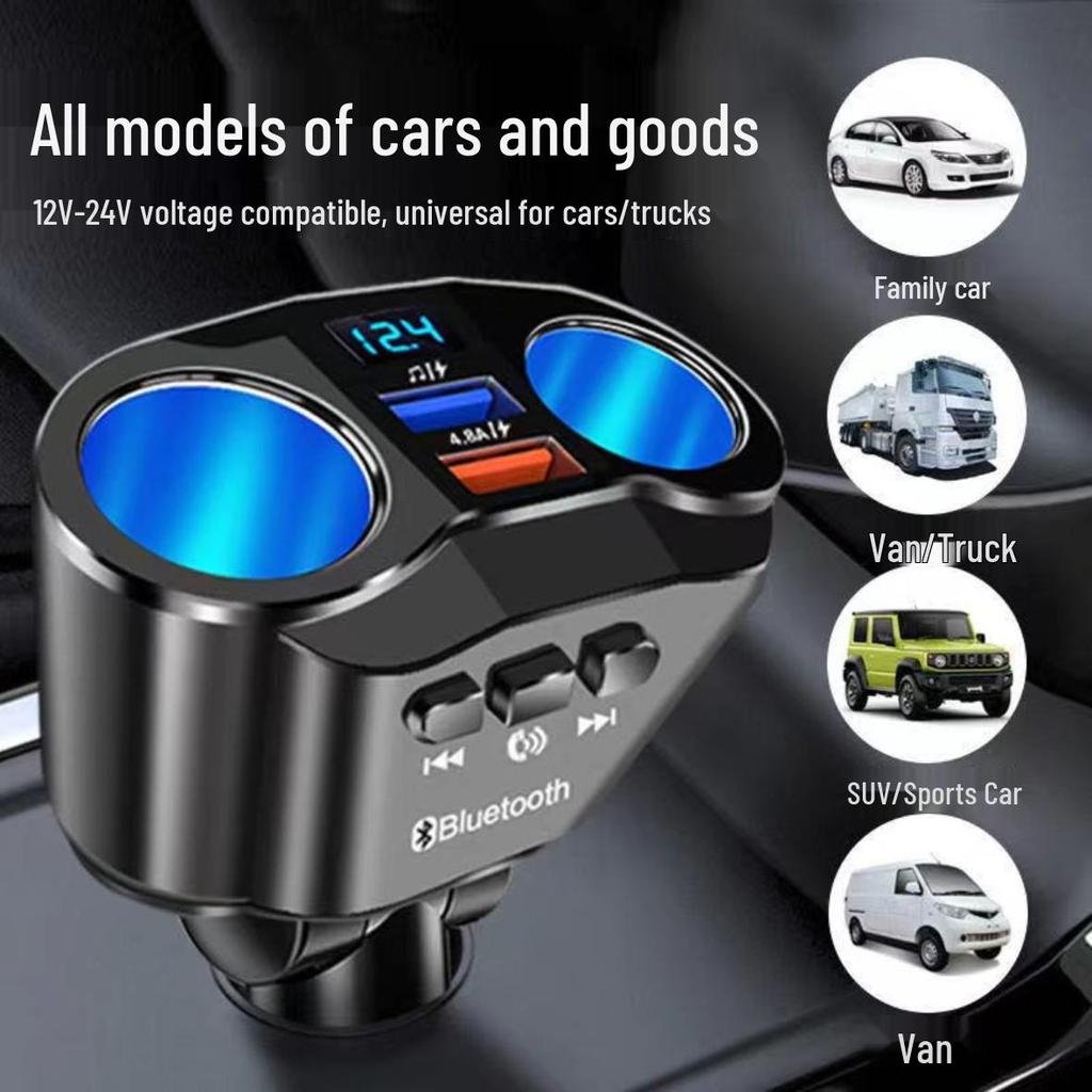 MP3 Bluetooth USB Player with Rotating Dual Cigarette Lighter & 66W Fast Car Charger