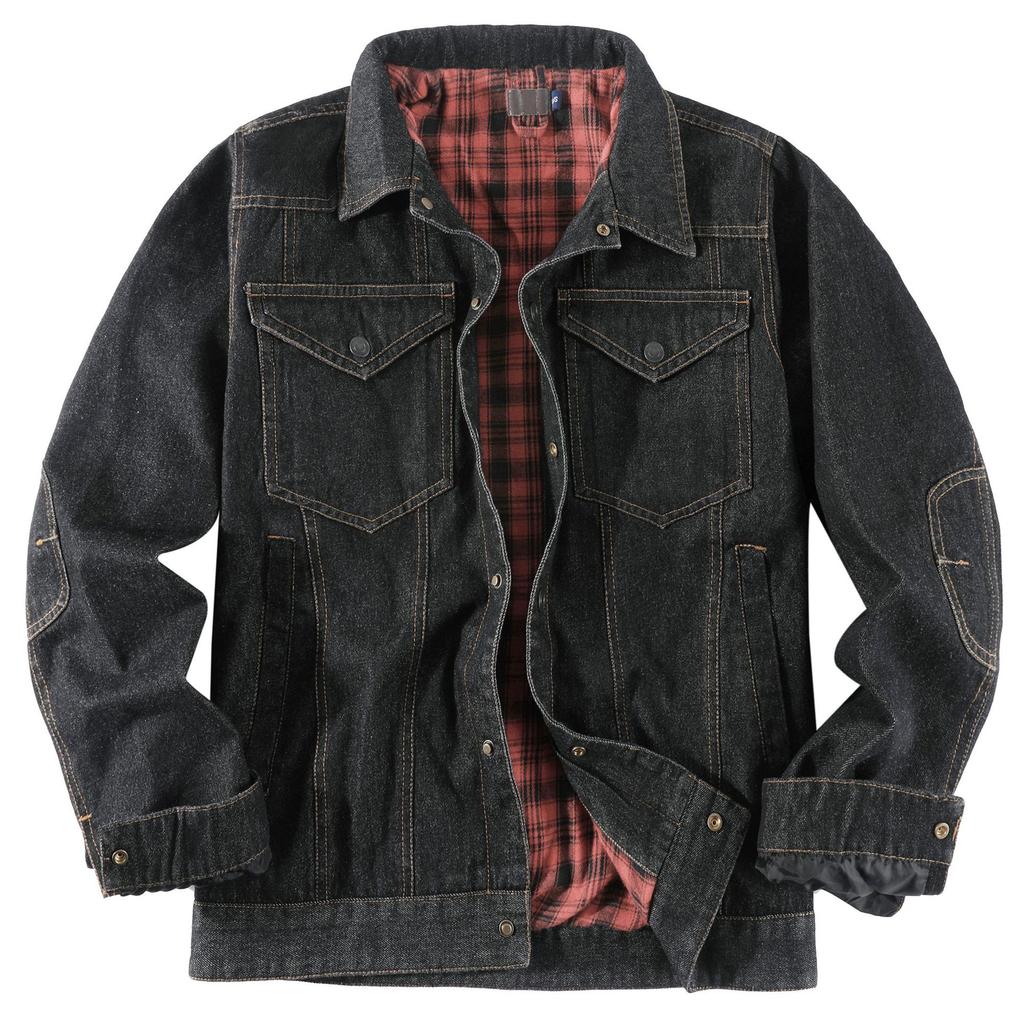Men's Solid Color Button Pocket Workwear Denim Jacket Men's Casual Trucker Denim Jacket
