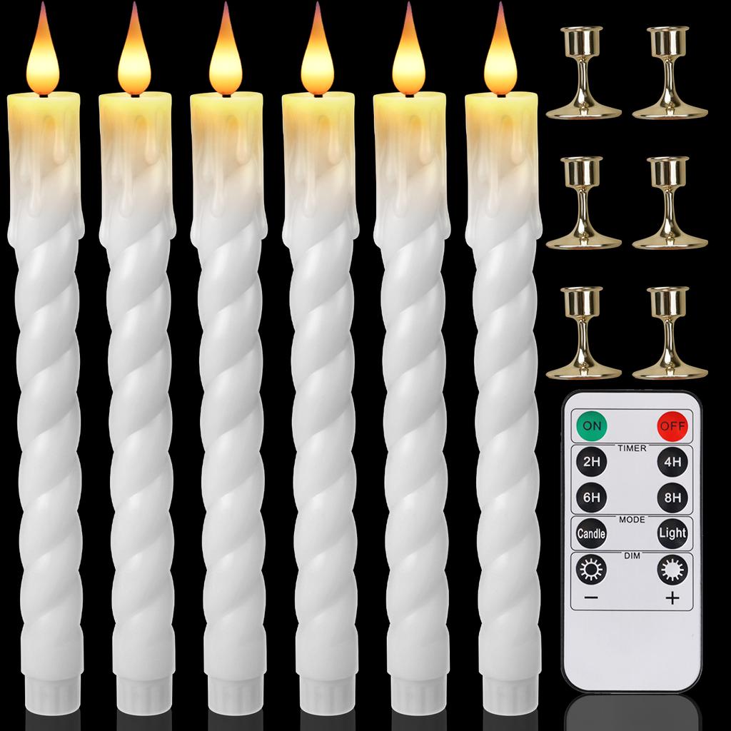 Pack of 6 LED Flameless Taper Candles Battery Operated Flickering Window Candle for Christmas Wedding Church Decor Party Supplie