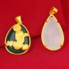 2 Styles Gold Color Classic Jade Pendant Female Retro Gold Pixiu Pendant Gold Inlaid with Jade