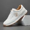 European Men's Genuine Cowhide Leather Casual White Sneakers - Breathable, Non-slip, Outdoor Fitness Shoes