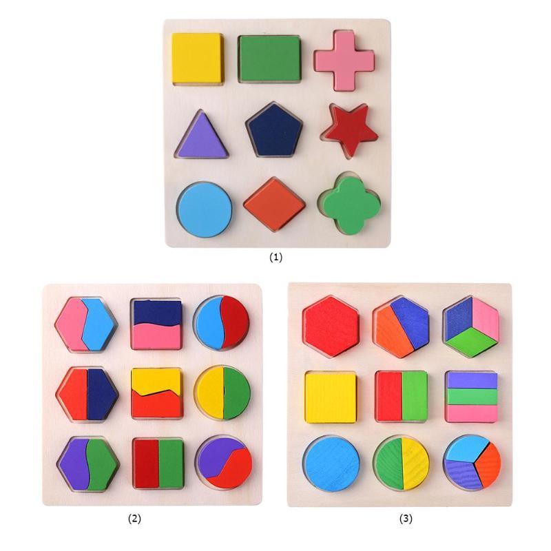 Wooden Puzzle Geometric Shapes 3D Puzzle Montessori Toys Sorting Math Preschool Learning Wood Puzzles Toys For Kids