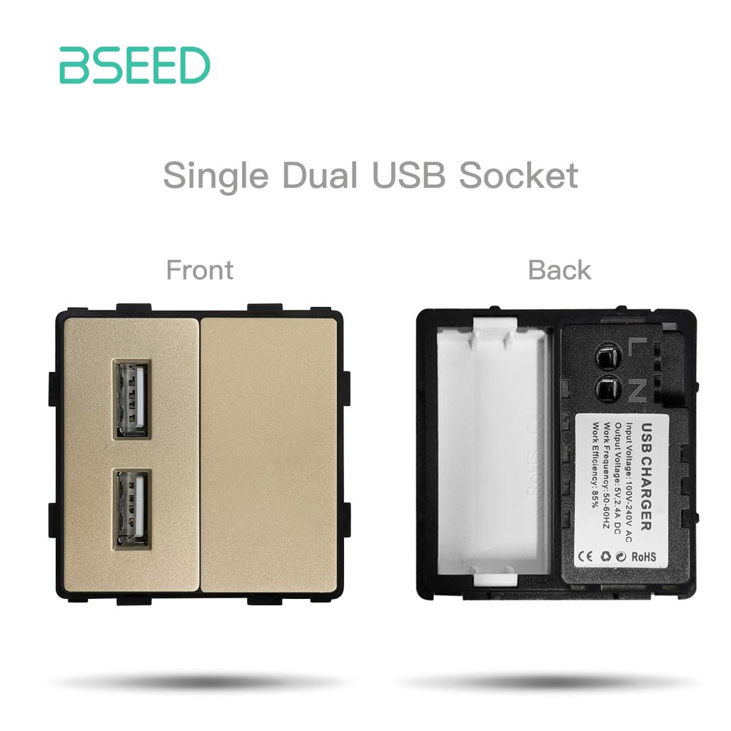 BSEED Mechanical Button Light Switches 1/2/3Way Half TV RJ45 ST Plug EU FR Wall Sockets USB Type-c Ports DIY Parts Glass Frames